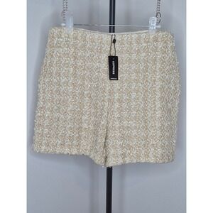 Express Tweed Highwaist Shorts Glam Sparkle Gold Cream Retro Style Tap Shorts 4